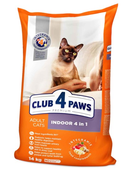 CLUB 4 PAWS Indoor 4 in 1 Ξηρά Τροφή για Ενήλικες Γάτες με Κοτόπουλο 14kg