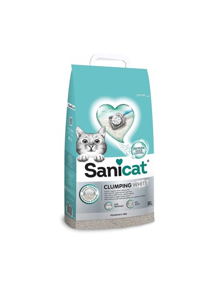 Sanicat Clumping White Fragrance Free Άμμος για Γάτες 8L