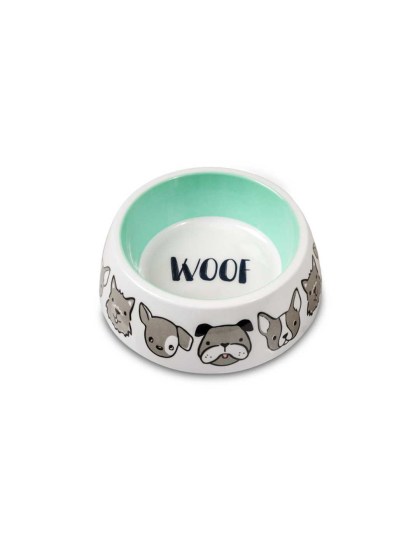 Glee Μπολ Μελαμίνης Σκύλου Woof Φαγητού Και Νερού Με Αποσπώμενο Ανοξείδωτο Κάδο 225ml Λευκό
